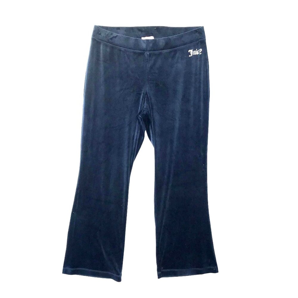 Juicy Couture Women XL Blue Velour Lounge Straight Leg Pants Y2K